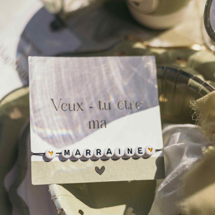 Bracelet Perles Veux-tu être ma Marraine ? Vert - Cadeau Baptême