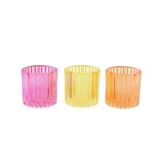 3 Photophores Mira Jaune, Orange et Fuchsia - Décoration table