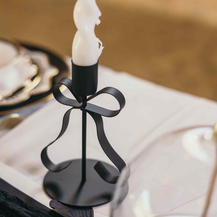 Bougeoir Noeud Andrea Noir 13 cm - Décoration table