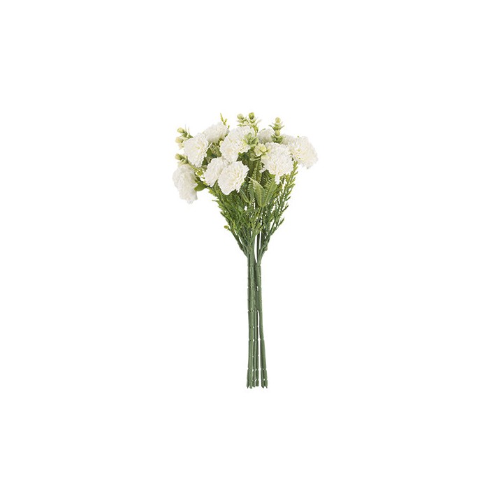 Bouquet 16 Œillets Blanc Pâle et Feuillage 30 cm - Décoration Florale