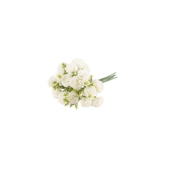 Bouquet 16 Œillets Blanc Pâle et Feuillage 30 cm - Décoration Florale
