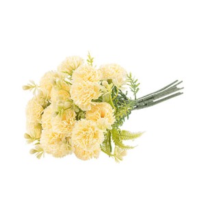 Bouquet 16 Œillets Jaune Pâle et Feuillage 30 cm - Décoration Florale