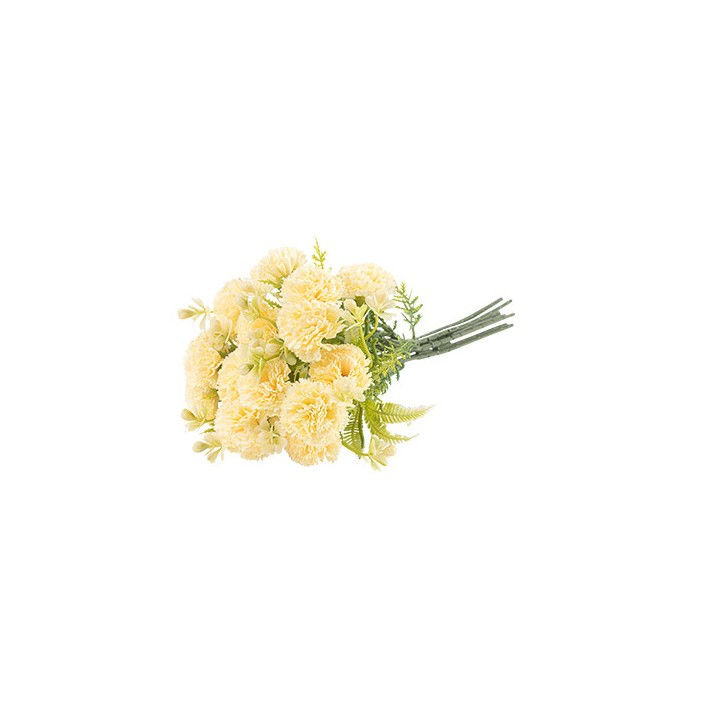 Bouquet 16 Œillets Jaune Pâle et Feuillage 30 cm - Décoration Florale