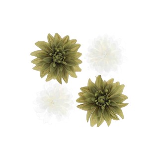 Tête de Dahlia Vert/Crème 15 cm x4 – Décoration Florale