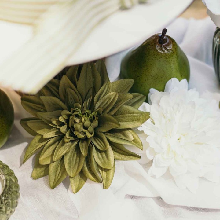 Tête de Dahlia Vert/Crème 15 cm x4 – Décoration Florale