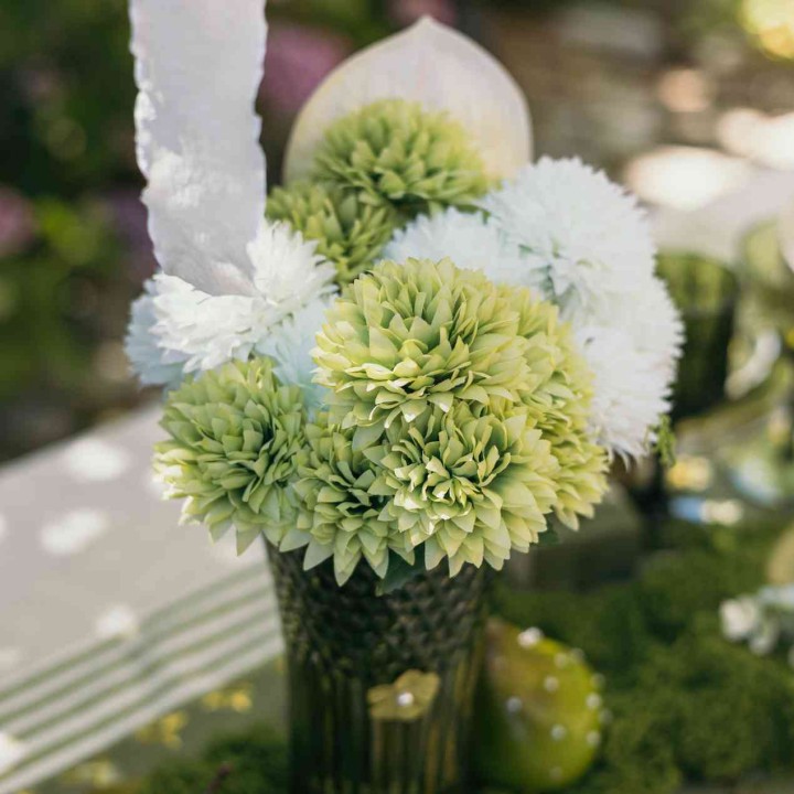Bouquet 6 Dahlias verts et Feuillage 32 cm – Décoration Florale