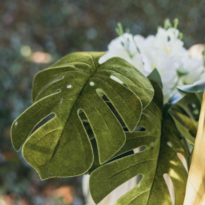 Branche 4 Feuilles Monstera Velours 60 cm – Décoration Florale