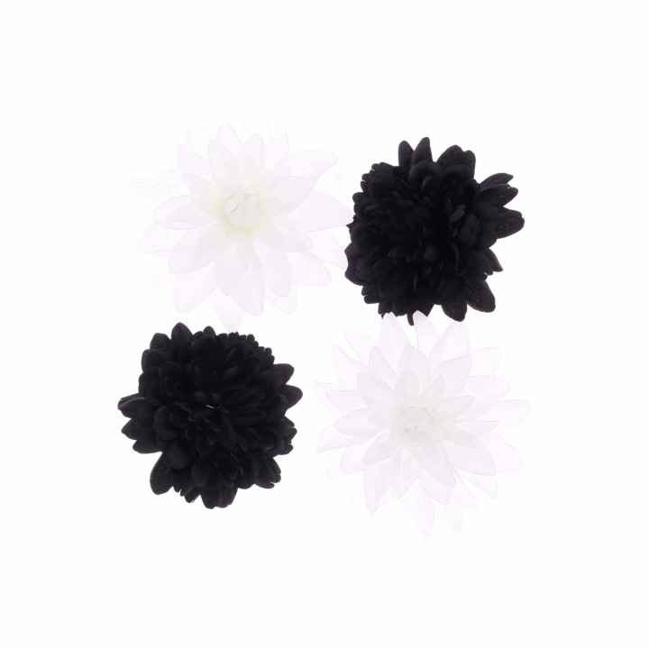 Tête de Dahlia Noir/Blanc 15 cm x4 – Décoration Florale