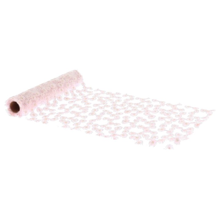 Chemin de Table Daisy Fleuri Voile Brodé Rose - Décoration table