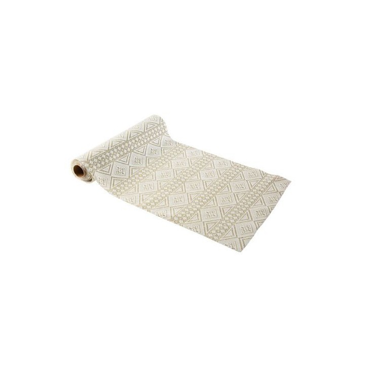 Chemin de Table Tissu Macramé Blanc/Or - Décoration Table