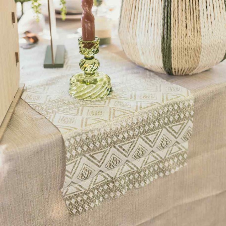 Chemin de Table Tissu Macramé Blanc/Or - Décoration Table