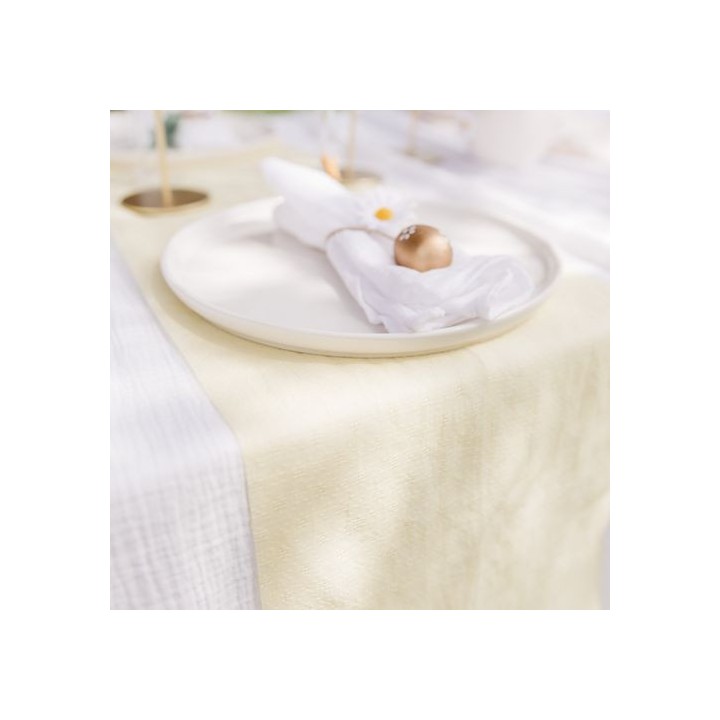 Chemin de table tissu jacquard jaune pâle 28cm x 5m - Décoration table