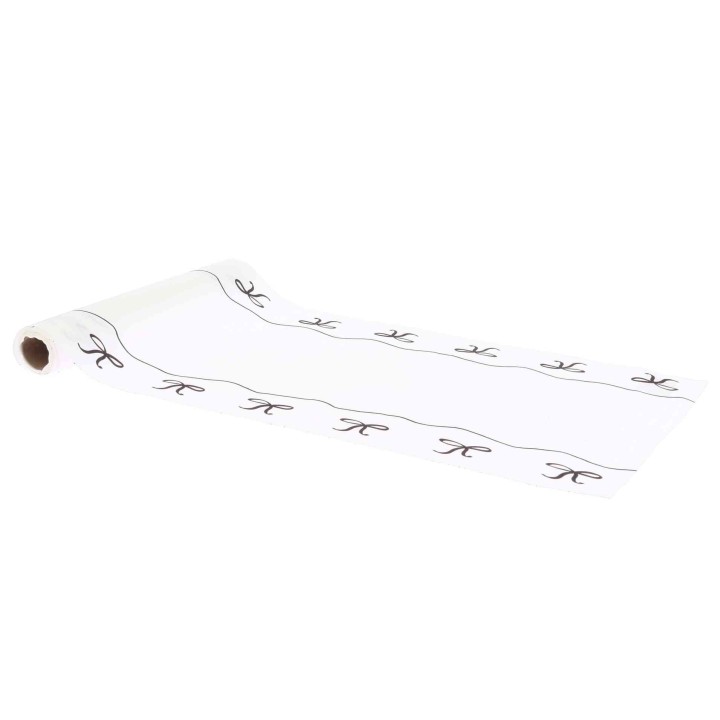 Chemin de table tissu blanc petits nœuds noirs 28cm x 5m - Décoration table