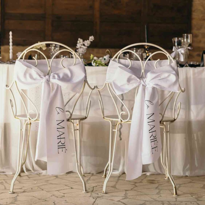 Noeud de chaise blanc Marié/Mariée - Décoration mariage