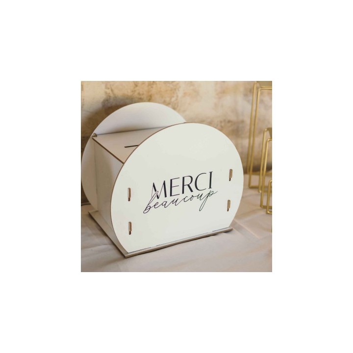 Urne ronde bois « Merci Beaucoup » - Décoration mariage