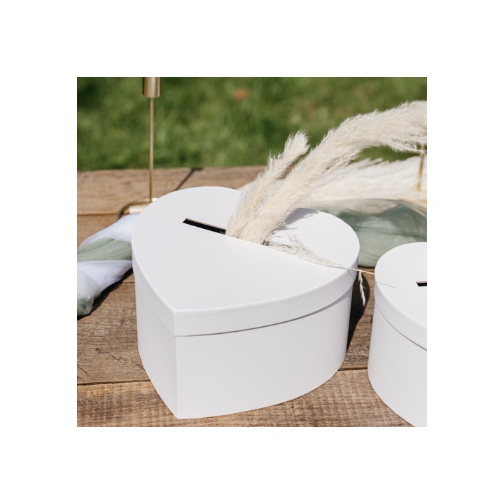 Urne cœur blanc carton - Boîte mariage