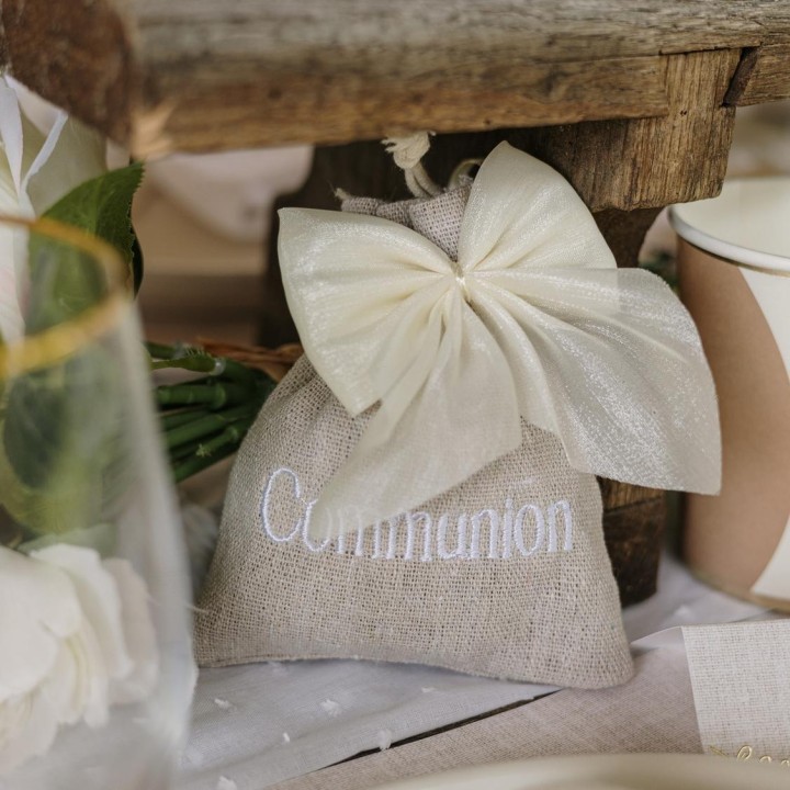 Pochons communion effet lin x4 - Sachets cadeaux