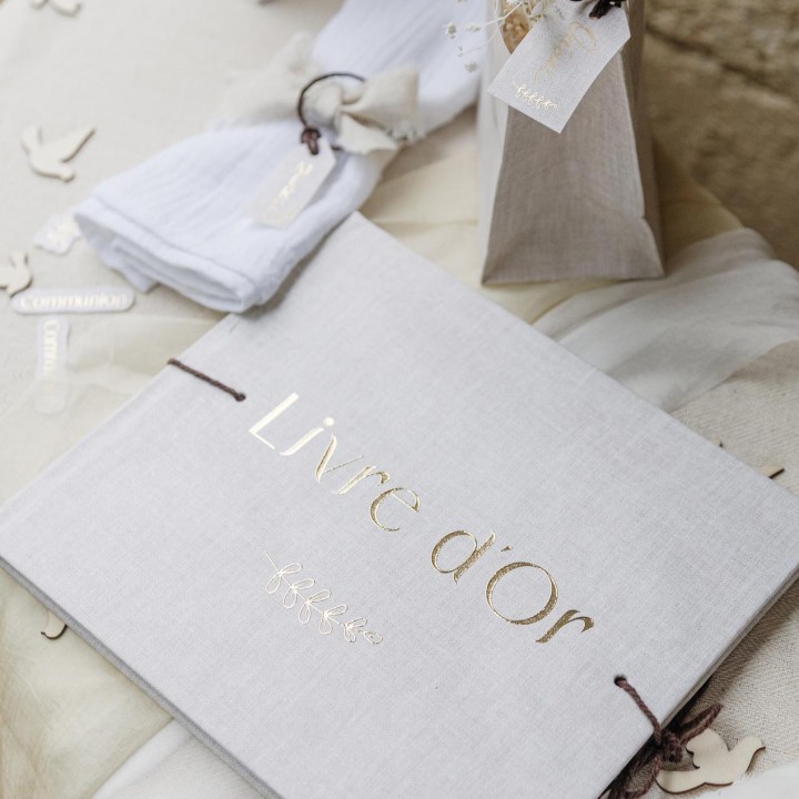 Livre d’or communion effet lin 19x22 cm - Souvenirs invités