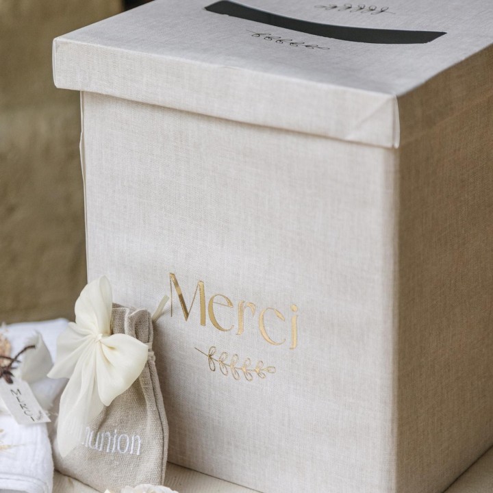 Urne "Merci" communion effet lin - Boîte à enveloppes