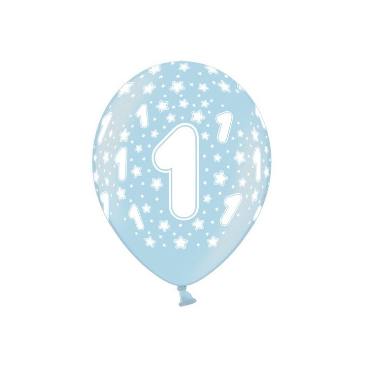 Ballon anniversaire 1 an bleu x 6