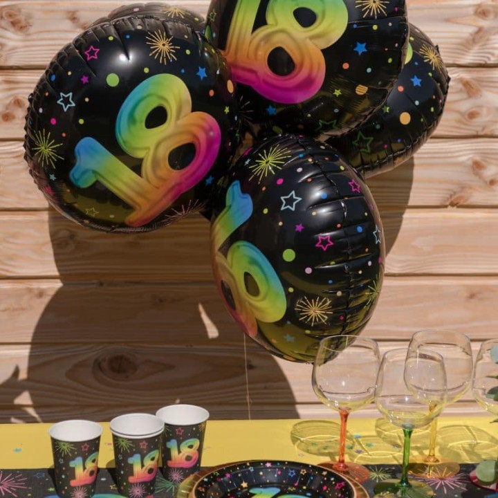Ballon aluminium âge multicolore fond noir 45 cm - Décoration Anniversaire
