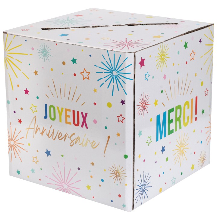 Tirelire anniversaire 20x20 cm noir ou blanc - Décoration anniversaire