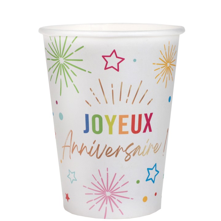 Gobelets « Joyeux Anniversaire » Festicolor - Vaisselle Anniversaire