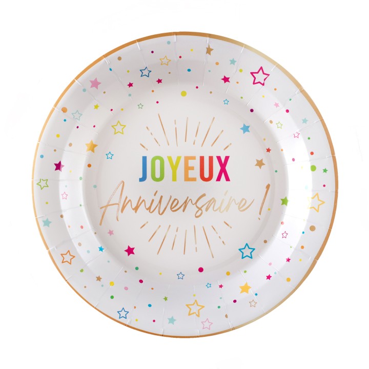 Assiettes anniversaire Festicolor 23 cm ou 18 cm - Vaisselle Anniversaire
