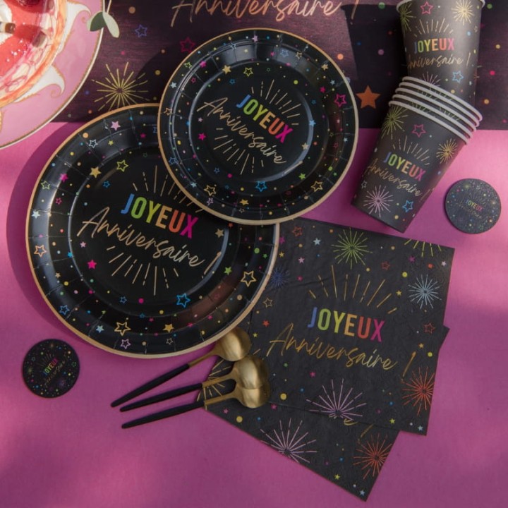 Assiettes anniversaire Festicolor 23 cm ou 18 cm - Vaisselle Anniversaire