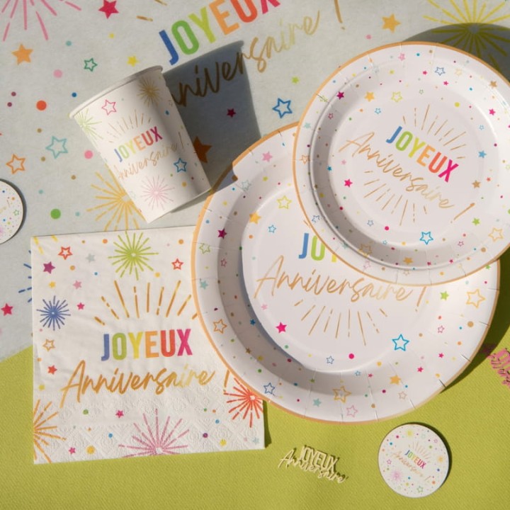 Assiettes anniversaire Festicolor 23 cm ou 18 cm - Vaisselle Anniversaire