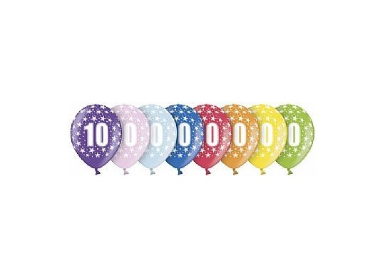 Ballon anniversaire 10 ans multicolore x 6 - Mes Fêtes