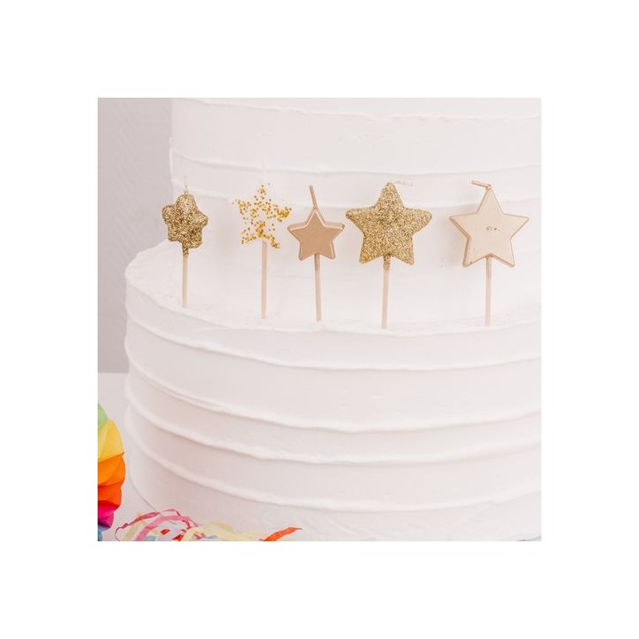 Bougies étoiles paillettes x5  - Décoration Anniversaire