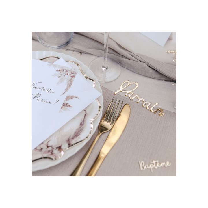 Mot Parrain Marraine plexi or 5,5 x 10 cm - Décoration table