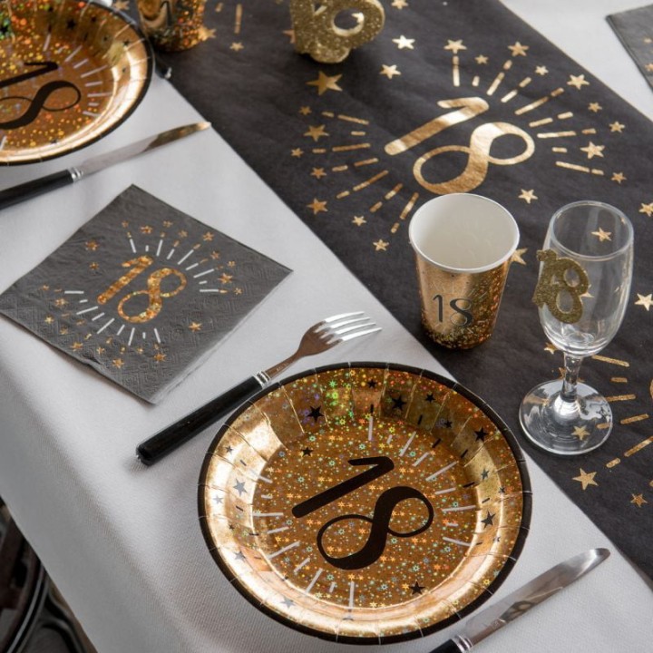 Chemin de table anniversaire étincelant noir/or - Décoration table