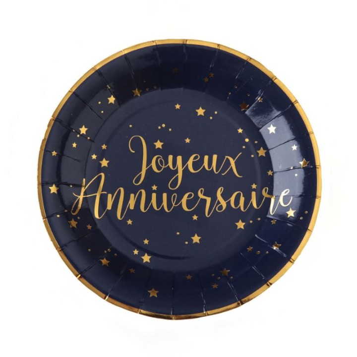 10 Assiettes anniversaire métallisé - Décoration table