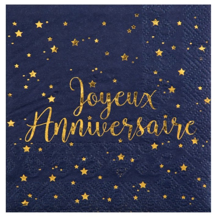 20 Serviettes cocktail Joyeux Anniversaire métallisé - Décoration table
