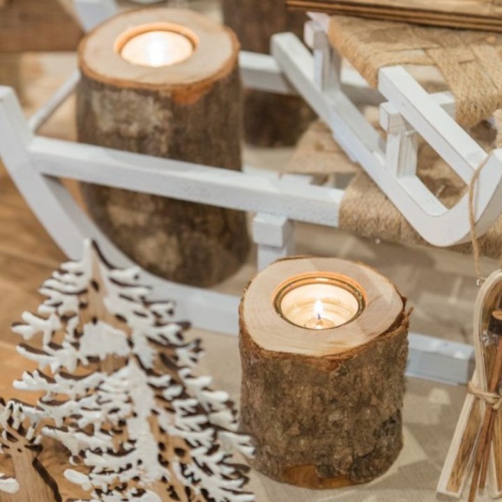 Bougeoir rondin de bois 14cm - Article de décoration