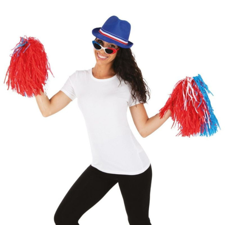 Pompon supporters tricolore bleu blanc rouge - Accessoire fête sportive