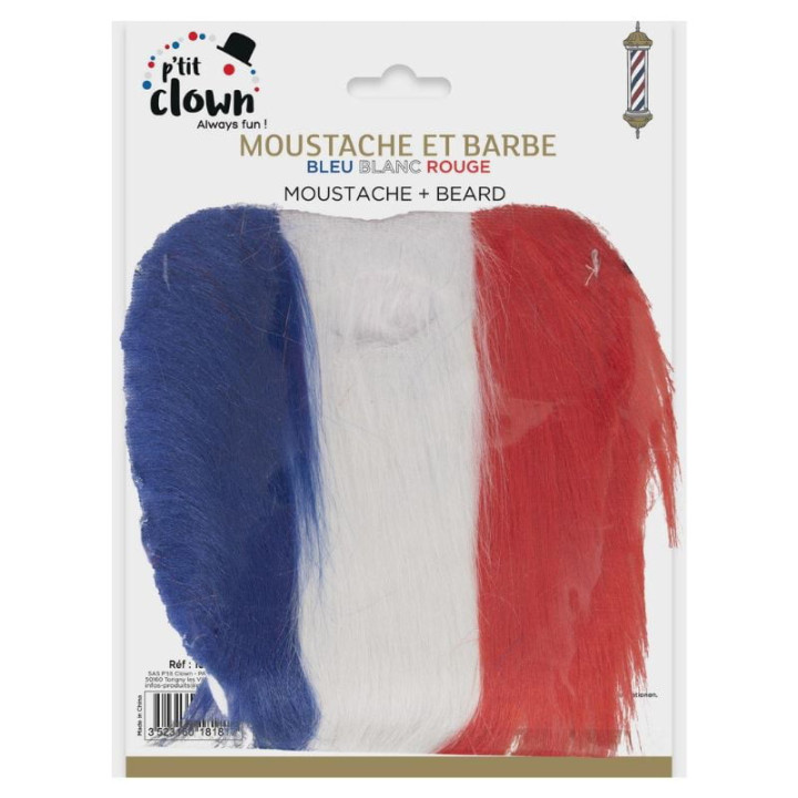 Moustache et barbe tricolore - Accessoires de supporter