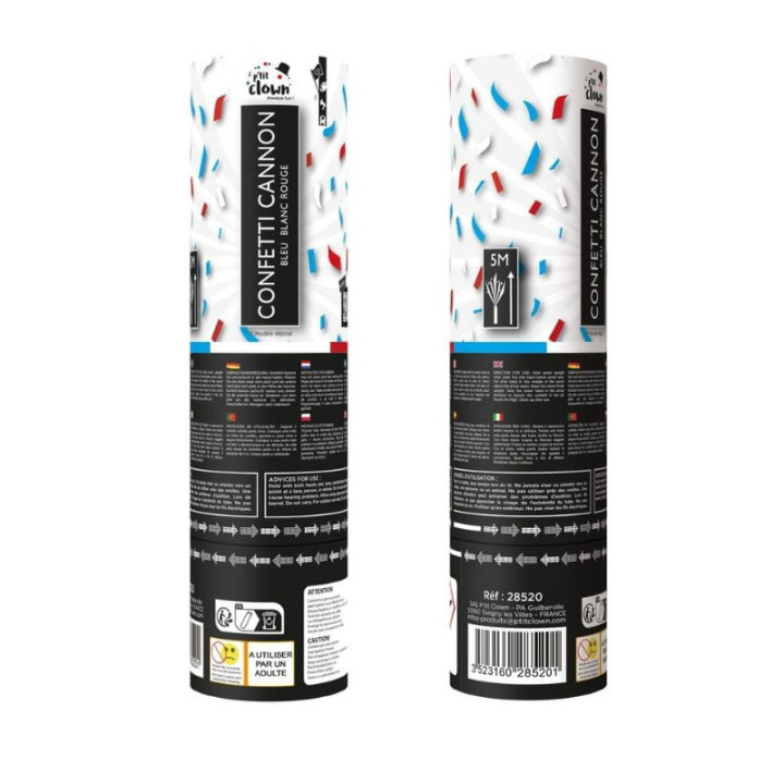 Canon à confettis France bleu blanc rouge 20 cm - Animation fête et Coupe du Monde