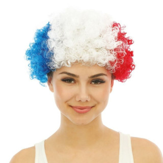 Perruque France frisée courte bleu blanc rouge - Accessoire supporters