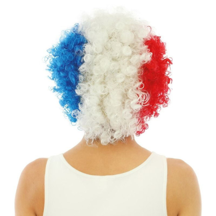Perruque France frisée courte bleu blanc rouge - Accessoire supporters