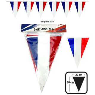 Guirlande 20 fanions bleu blanc rouge 10 m - Décoration fête et événement sportif