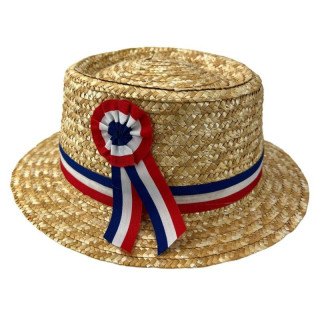 Chapeau canotier cocarde bleu blanc rouge - Accessoire fête et événement