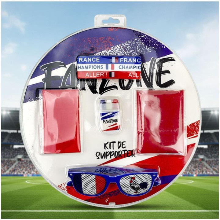 Kit supporters 8 pièces France - Accessoires Coupe du Monde et ambiance foot