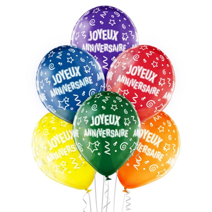 Ballons Joyeux Anniversaire x6 - Décoration fête colorée