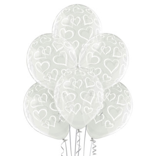 Ballons transparents coeurs blancs x6 - Décoration fête