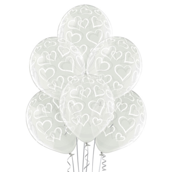 Ballons transparents coeurs blancs x6 - Décoration fête