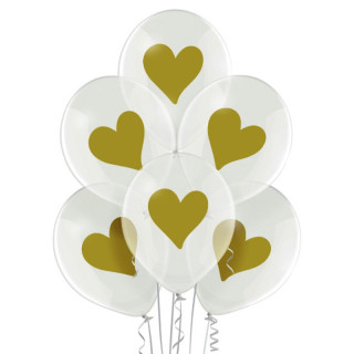 Ballons transparents coeurs or x6 - Décoration fête et mariage