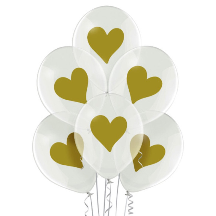 Ballons transparents coeurs or x6 - Décoration fête et mariage